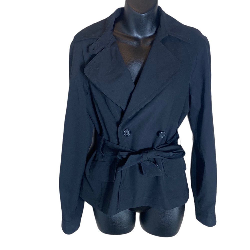 Theory womens black virgin wool belted blazer like jacket medium academia
